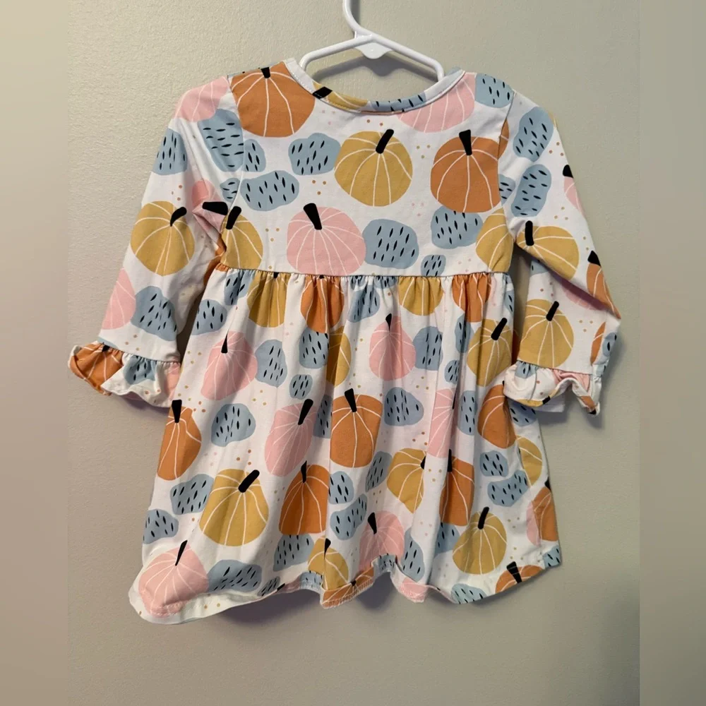 Stitchy Fish Colorful Pumpkin Patterned Long Sleeve Dress